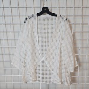 Bottega Del Lino White Sheer 100% Italian Linen Plaid Open Cardigan Size Medium